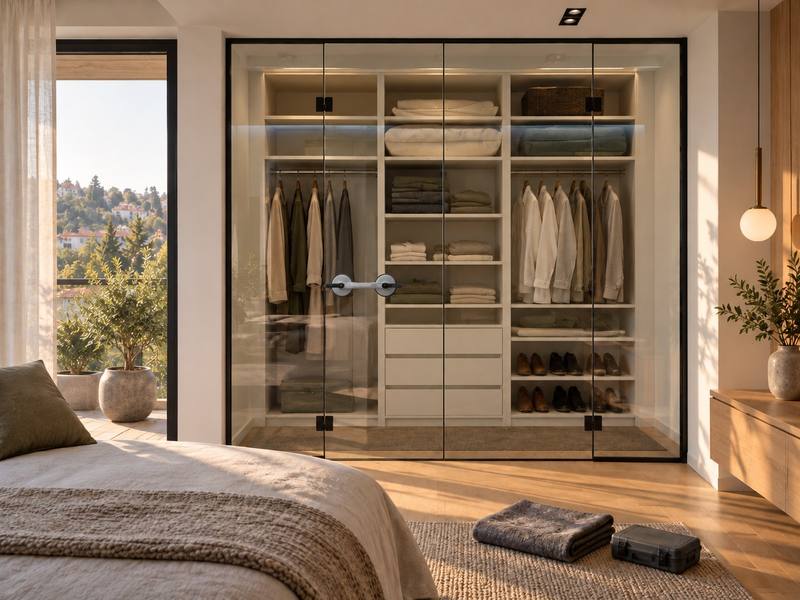 Montim i dyerve të xhamit të një garderobe.
